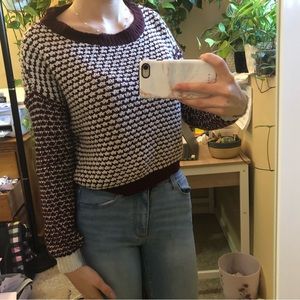 White and Burgundy retrod sweater